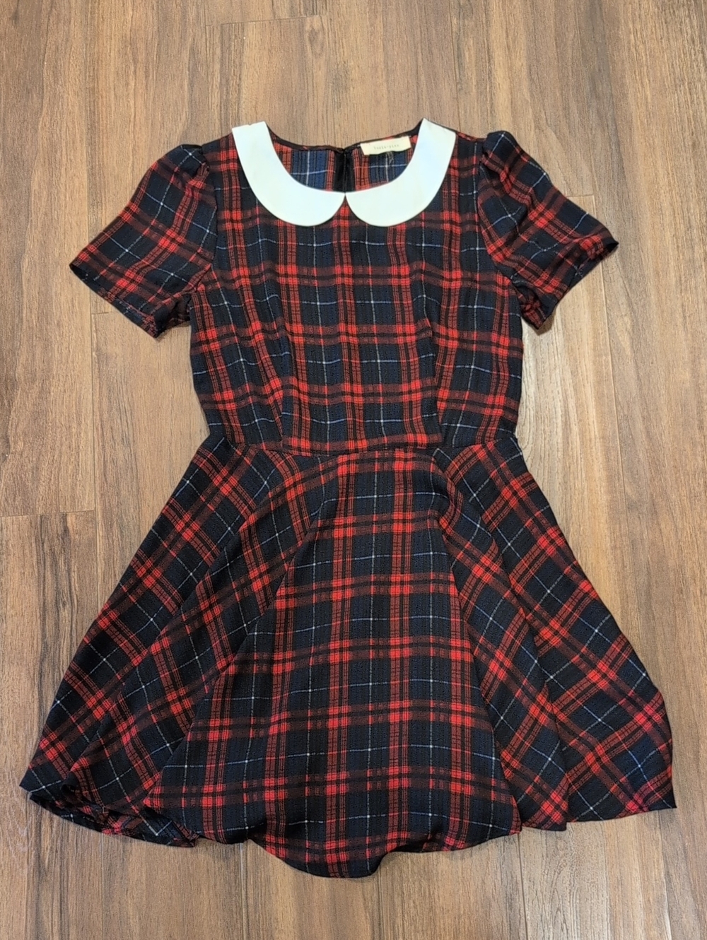 Women's vintage Inspired School Red and Black Plaid Dress Peter Pan Collar